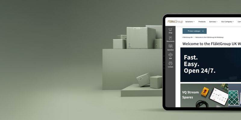 Screenshot of UK website within a tablet device, on a green background